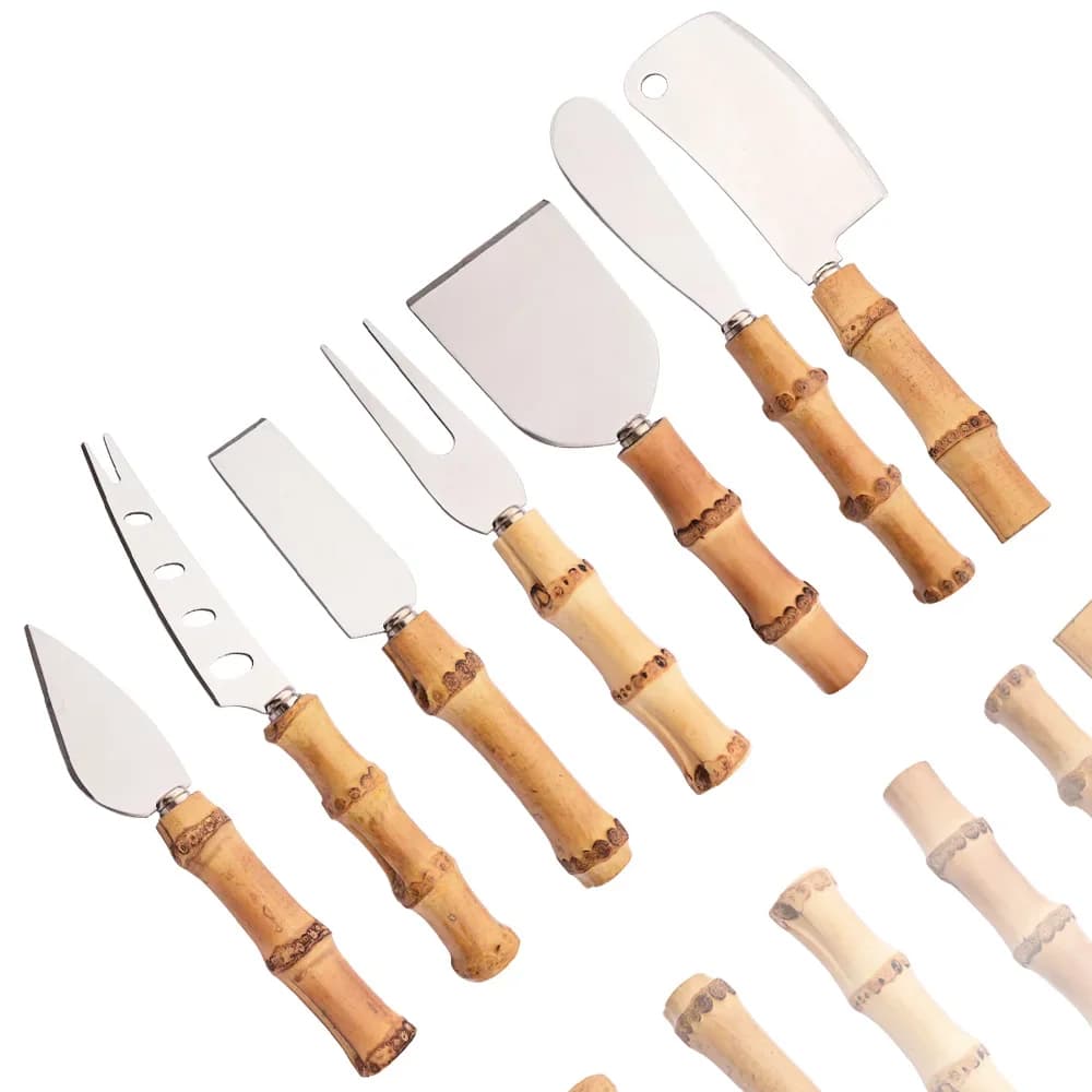 Set of 3/4/6/7 pieces of cheese knives with natural bamboo handle, stainless steel cheese knives, cheese cutting knives set, kitchen accessories