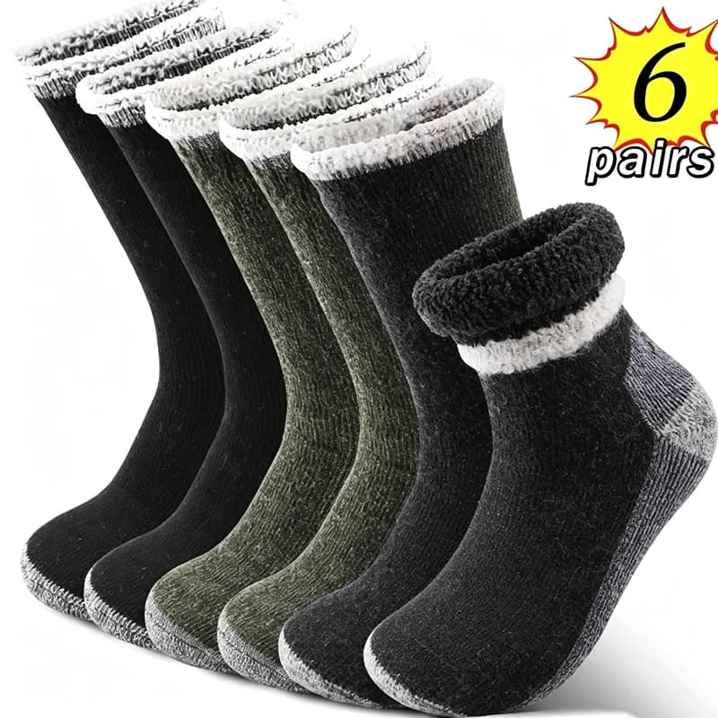 6 Pairs Merino Men's Wool Hiking Socks Thermal Warm Winter Boot Sock Super Soft Suitable for Hiking Rock Climbing and Skiing