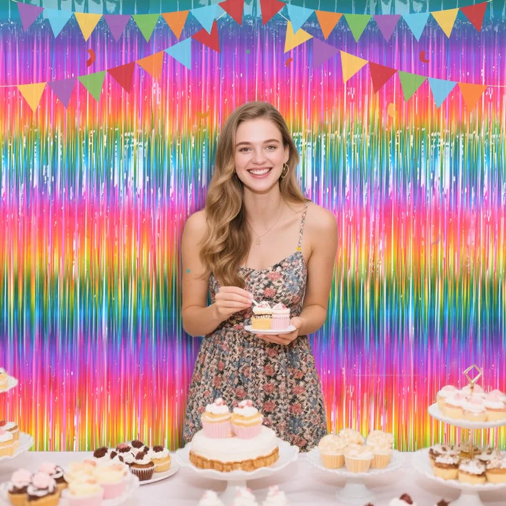 Tenda a Frange in Lamina Arcobaleno, Tende Macaron, Sfondo per Photo Booth per Matrimoni, Compleanni, Baby Shower, Decorazioni per Feste di Natale