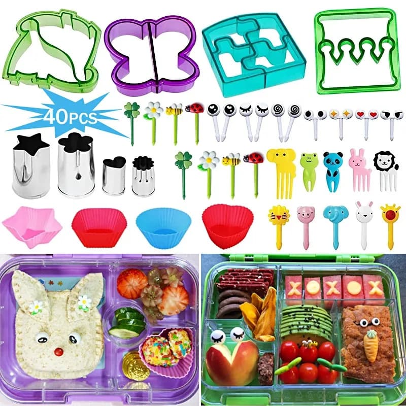 40 pezzi accessori per scatole Bento con divisori per scatole da pranzo in silicone frese per il pane formine per frutta plettri per animali fai da te per bambini scatola da pranzo