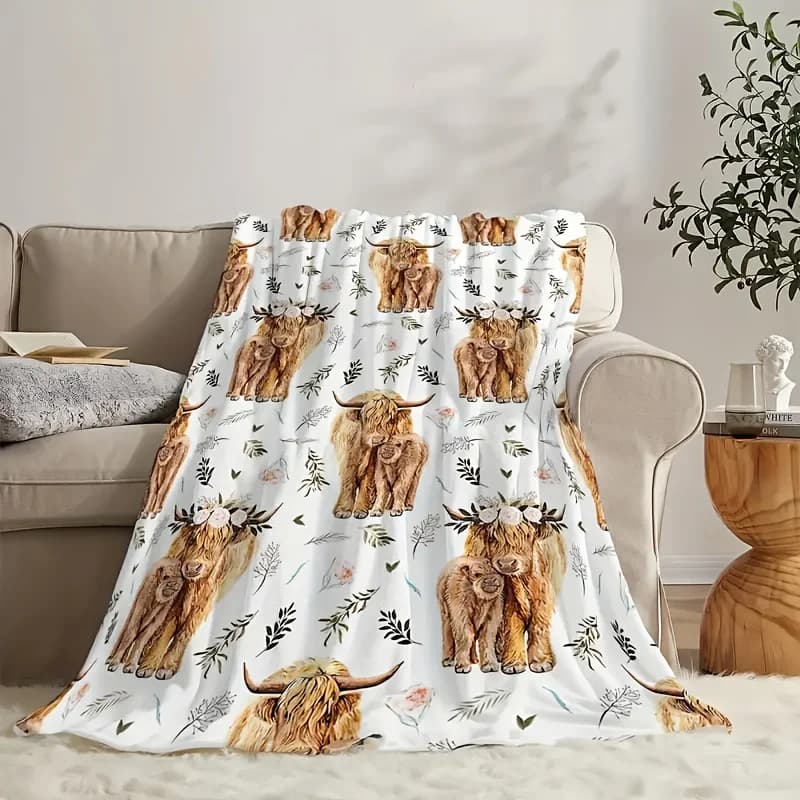 Coperta in flanella con stampa mucca delle Highland, morbida e calda lavabile in lavatrice per divano, letto, viaggi