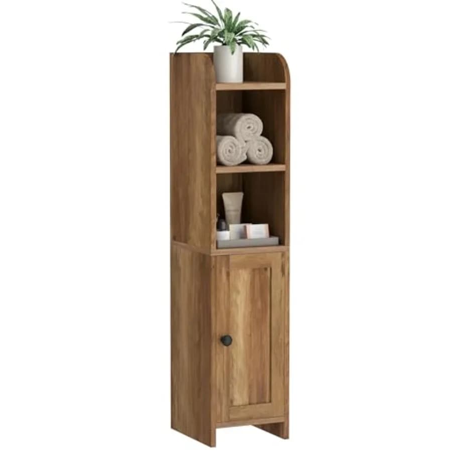 Small Bathroom Storage Corner Floor Cabinet with Door and Shelves, Beside The Toilet Paper Stand for Skinny, Narrow Toilet Pape