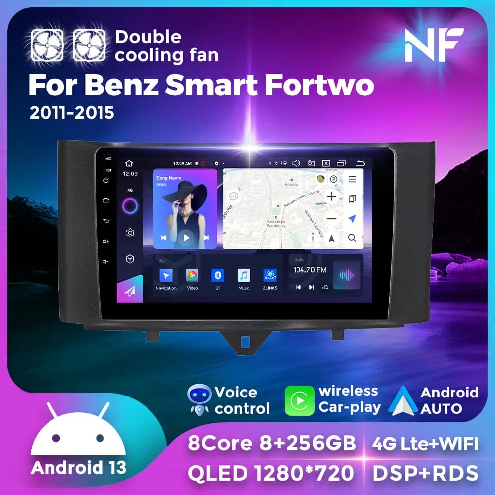 Android 13 Autoradio Audio 8G+256G per Mercedes-Benz Smart Fortwo 451 2011 - 2015 Navigazione GPS Lettore video multimediale per auto Carplay