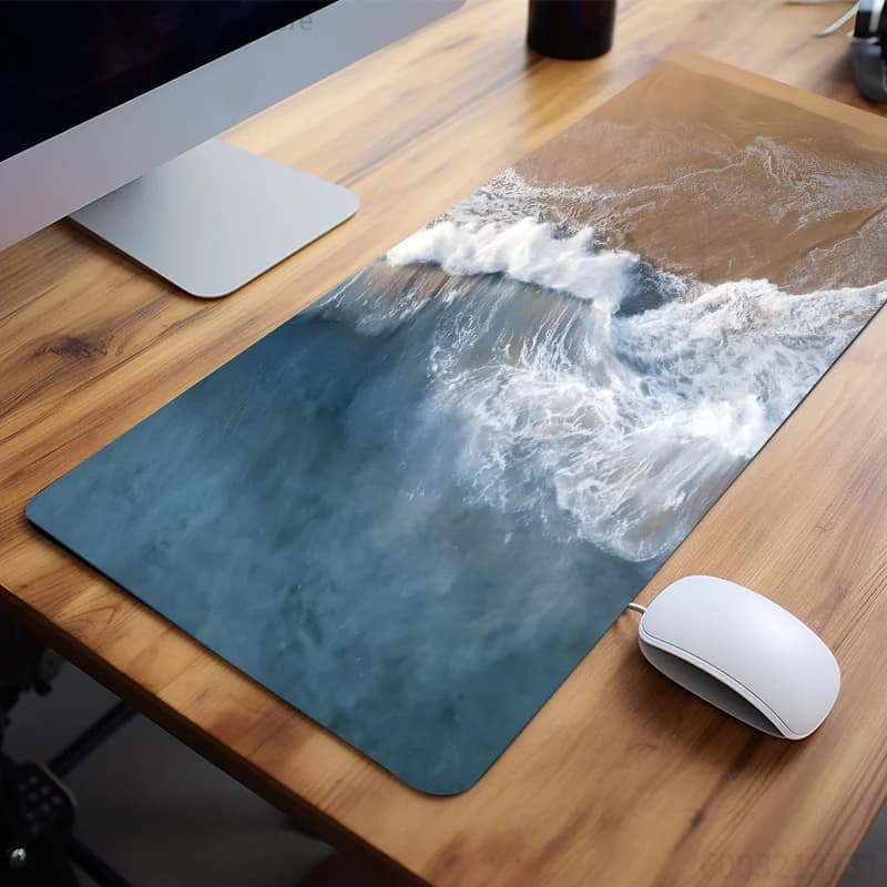 1Pcs Ocean Beach Wave Print Stitched Edges Large Non-Slip Gaming Mouse Pad Desk Mat