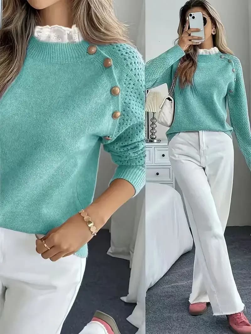 Gilet Elegante in Maglia Jacquard Floreale da Donna per Primavera/Autunno: Top Casual con Scollo a V, Versatile, Stile Preppy