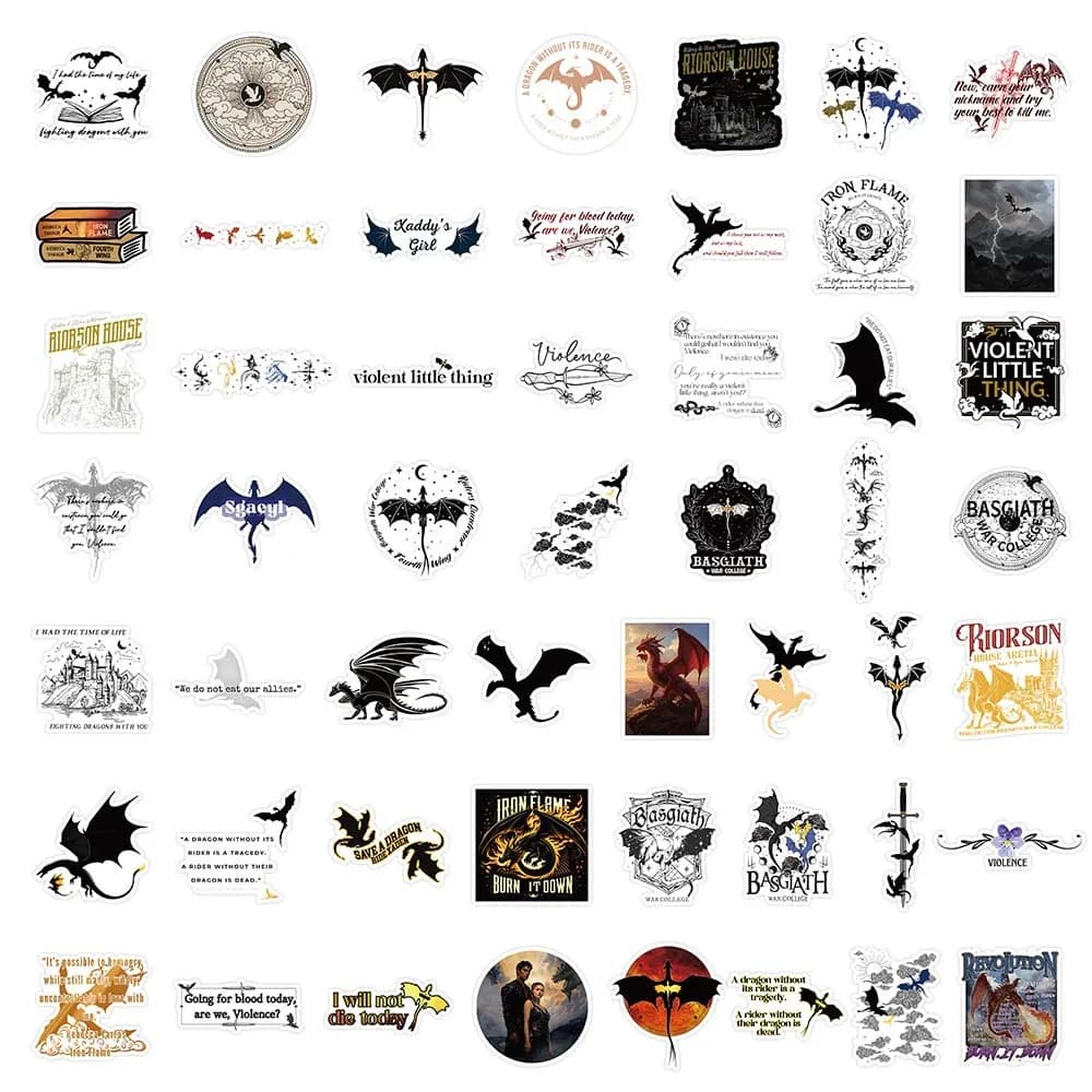 50PCS Fourth Wing Cartoon Stickers Pterosaur Stickers DIY Fridge Luggage Laptop Phone Guitar Bike Skateboard Decals Kids Toy