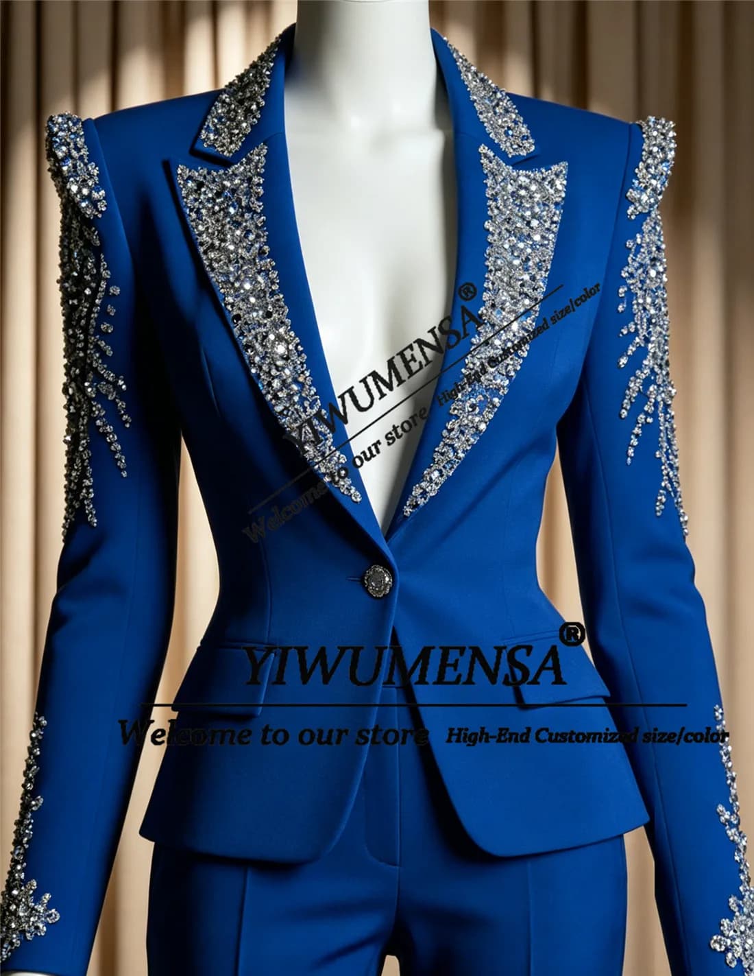 Luxury Women Suits 2 Pieces Sets Crystals Beading Prom Blazer Pants Customized Lady Business Party Tuxedos Formal Wear Outfits