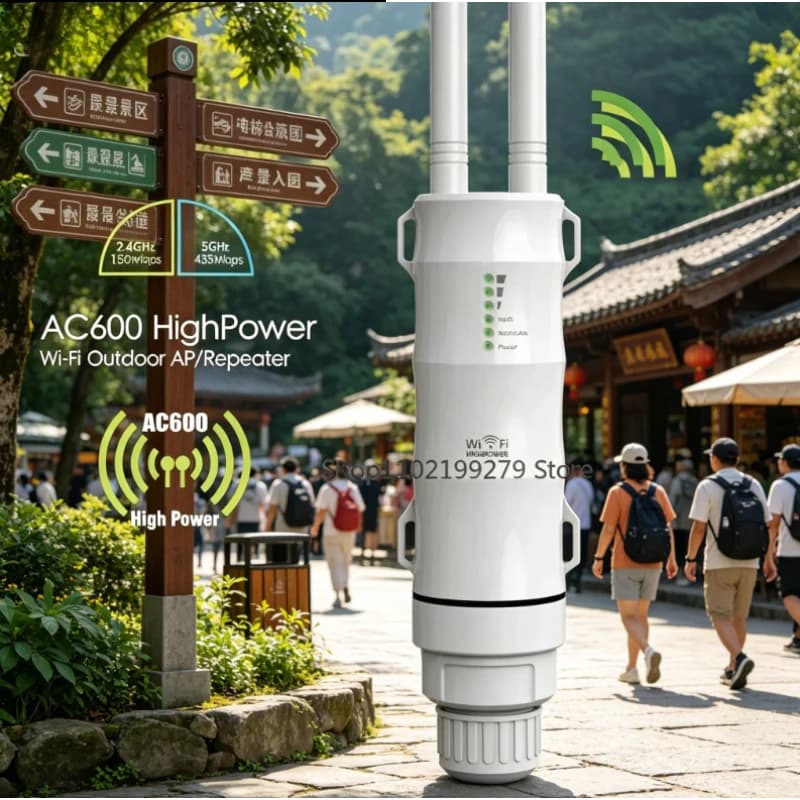2026 NUOVO Ripetitore WiFi Esterno Dual Band AC600 ad Alta Potenza 2.4G 5GHz, Router AP Wireless a Lungo Raggio con POE e Protezione da Fulmini