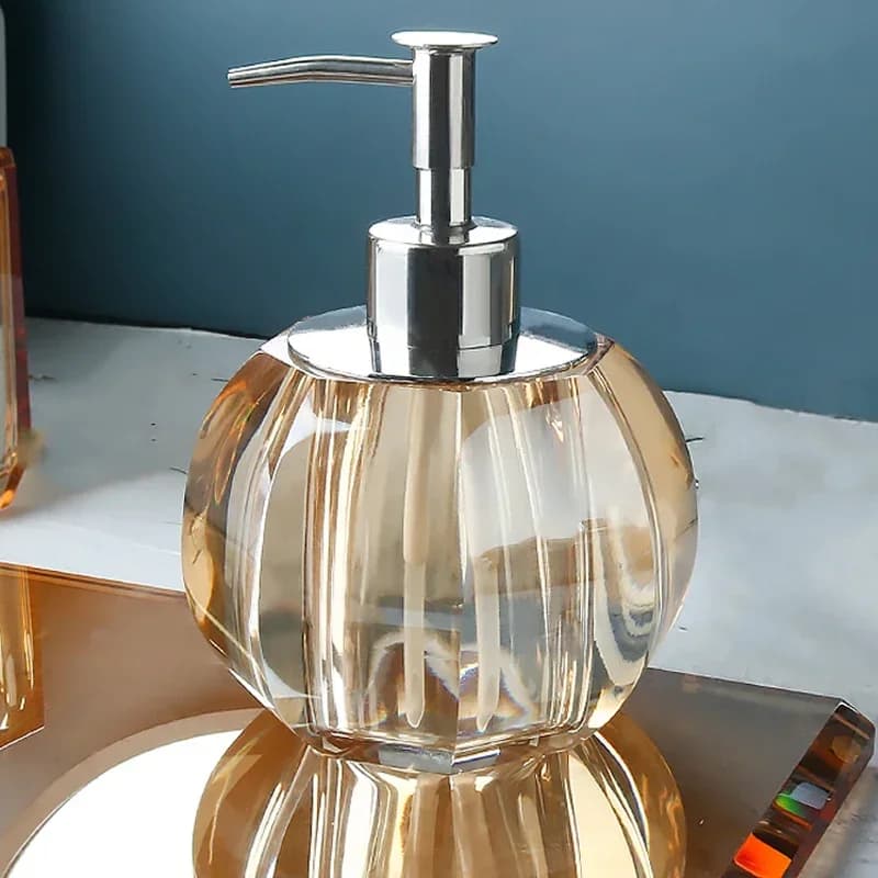 Set da Bagno di Lusso con Flaconi in Vetro Ambrato, Accessori per il Bagno, Dispenser a Pressione per Sapone, Flacone per Shampoo e Crema Idratante