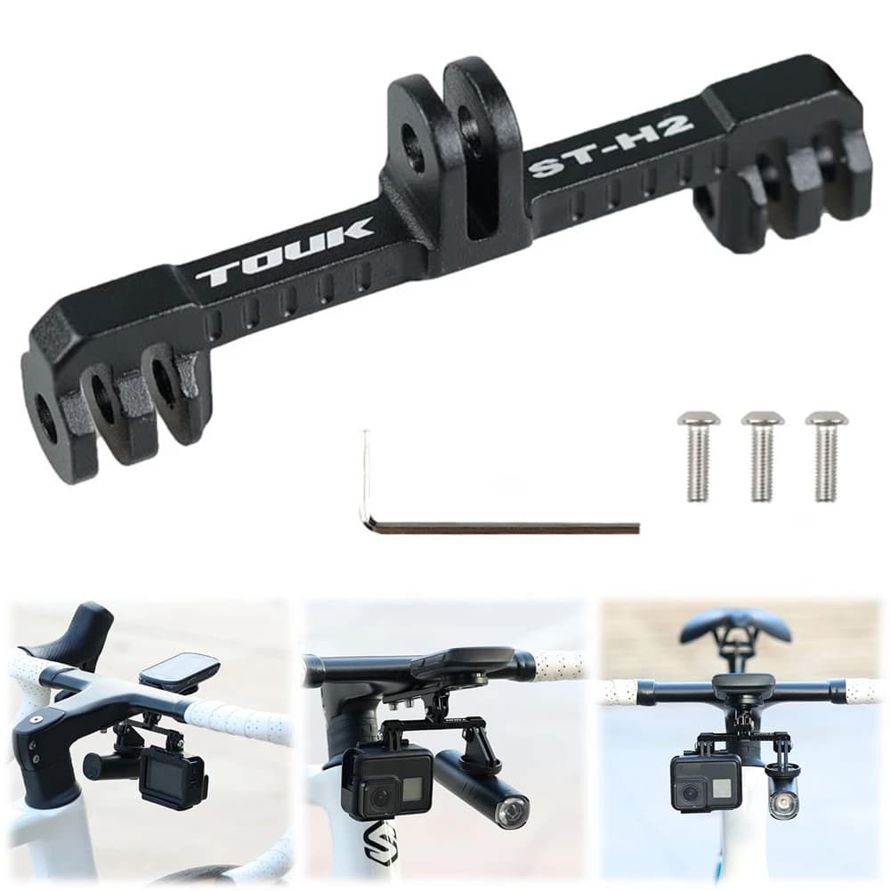 Supporto Anteriore Esteso per Bicicletta, Doppio Supporto in Lega di Alluminio per Computer da Bici, Supporto per Action Camera e Luce Bicicletta