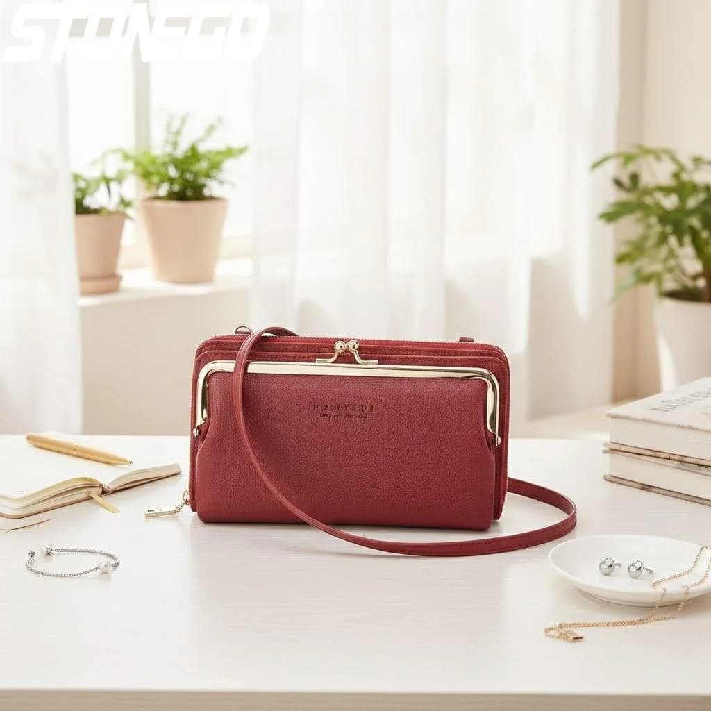 Borsa a Tracolla da Donna in Pelle PU, Borsa da Viaggio Casual, Borsa a Spalla per Uso Quotidiano, Portafoglio Mobile a Doppio Strato, Pochette