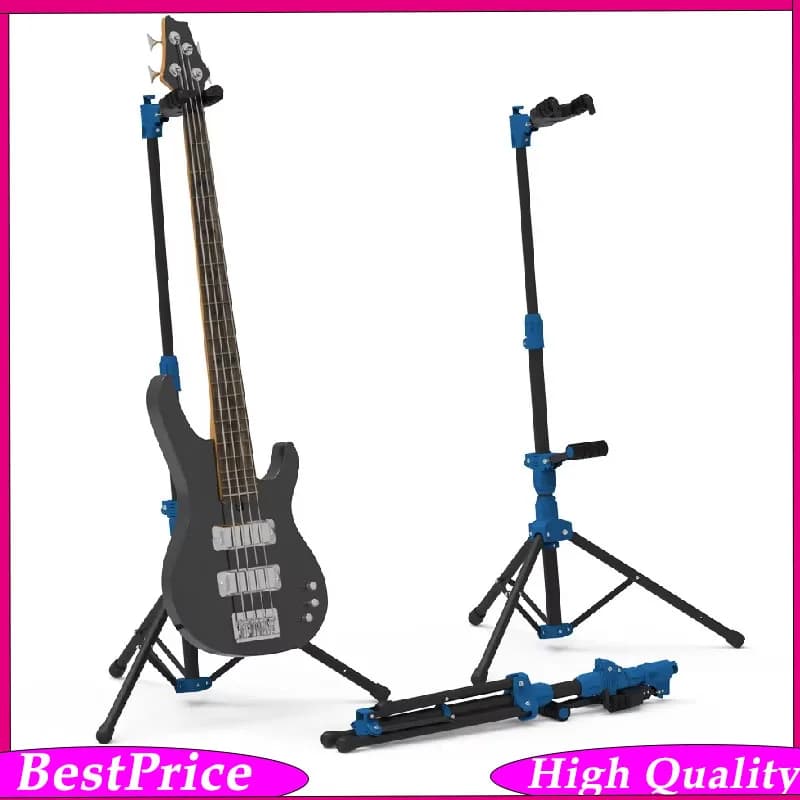 Supporto da pavimento per chitarra Galux GS-211 - Struttura pieghevole autobloccante per basso e ukulele - Supporto regolabile in altezza con parte per chitarra