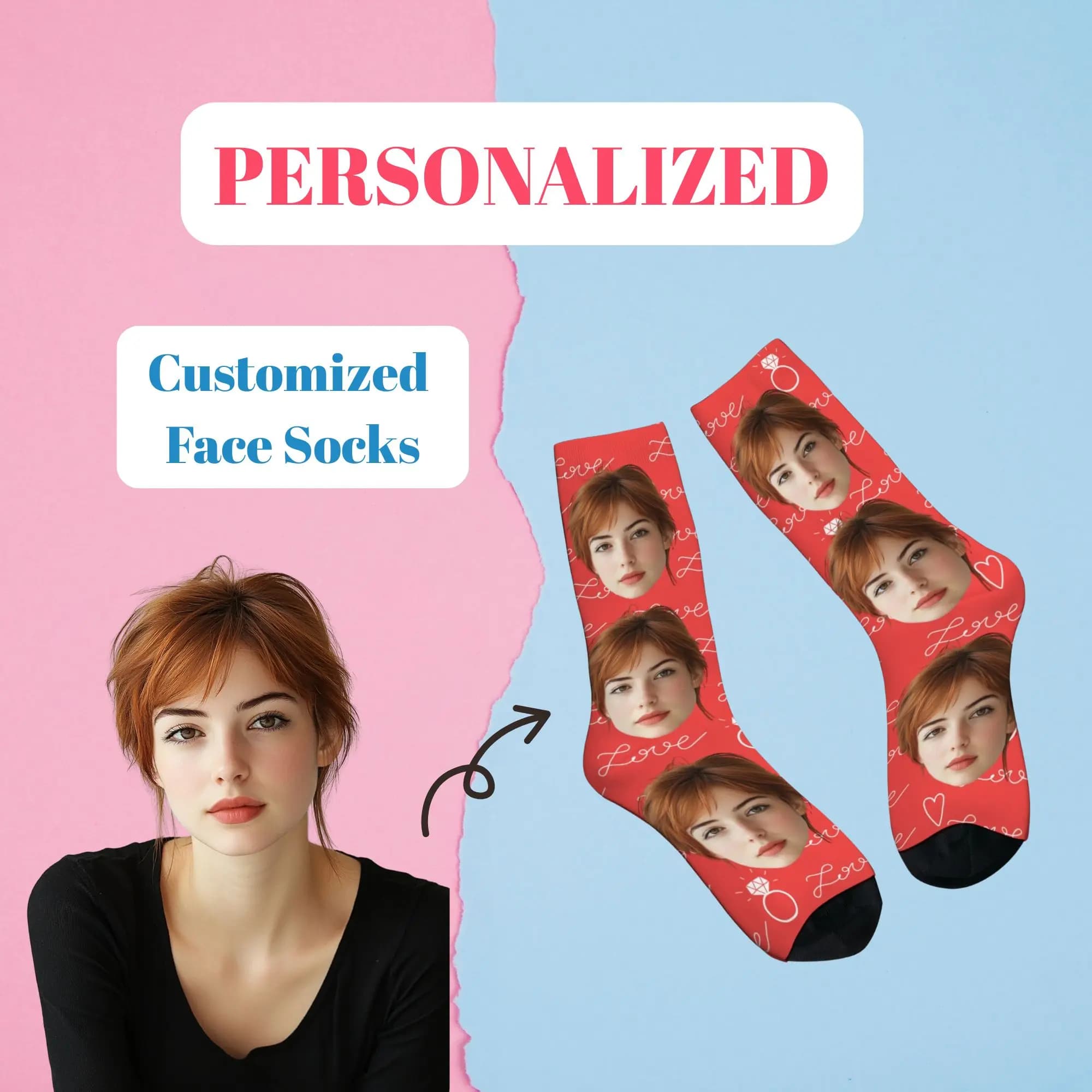 Sweet Love Ring Print Photo Print Couple Socks Custom Personalized Photo Comfotable Soft Breathable Socks Gifts for Lover