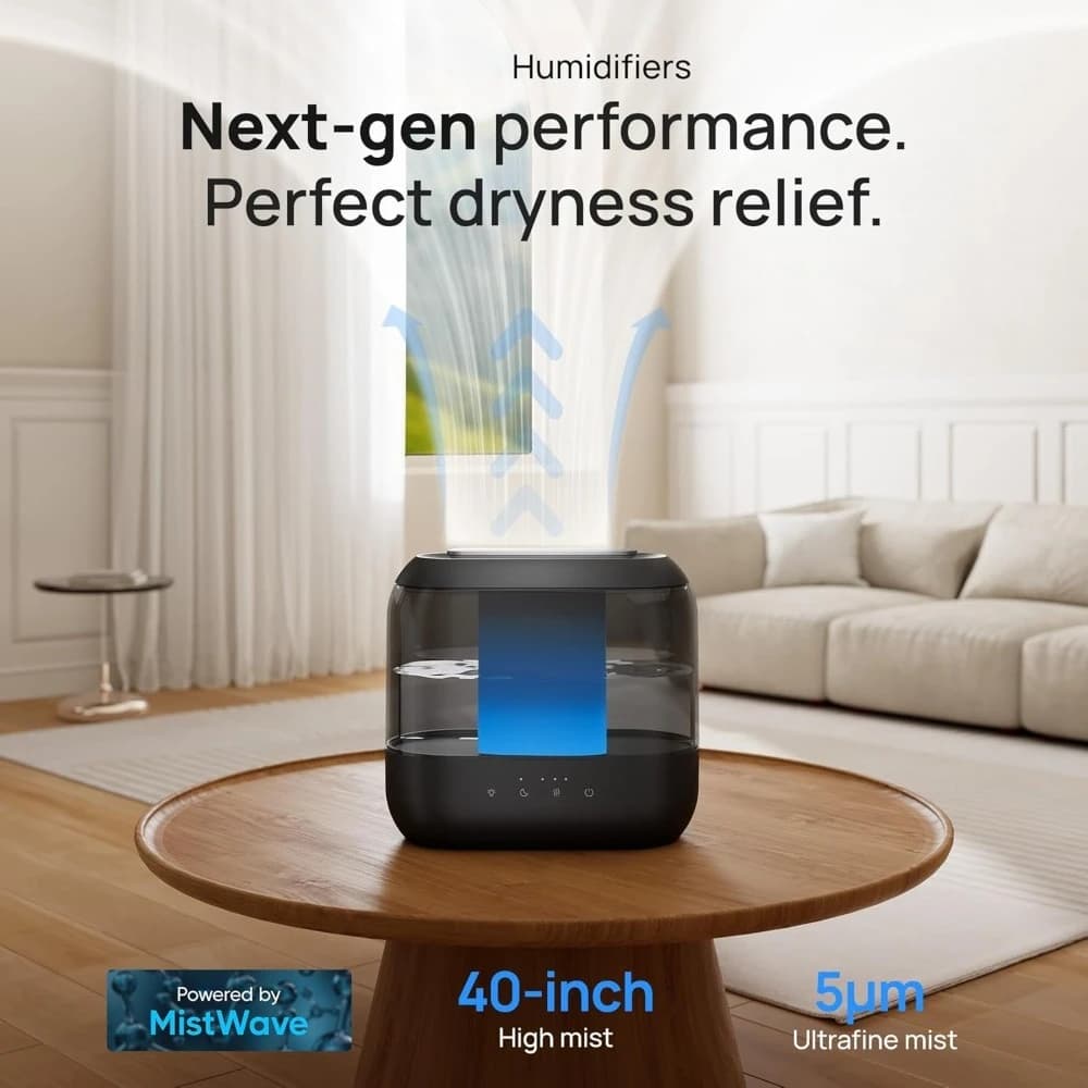 Umidificatore a Nebbia Fredda da 4L con Caricamento dall'Alto per Grandi Ambienti, 36 Ore di Autonomia, Silenzioso a 28dB per Camerette, Piante e Interni, con Luce Notturna, Facile da Usare
