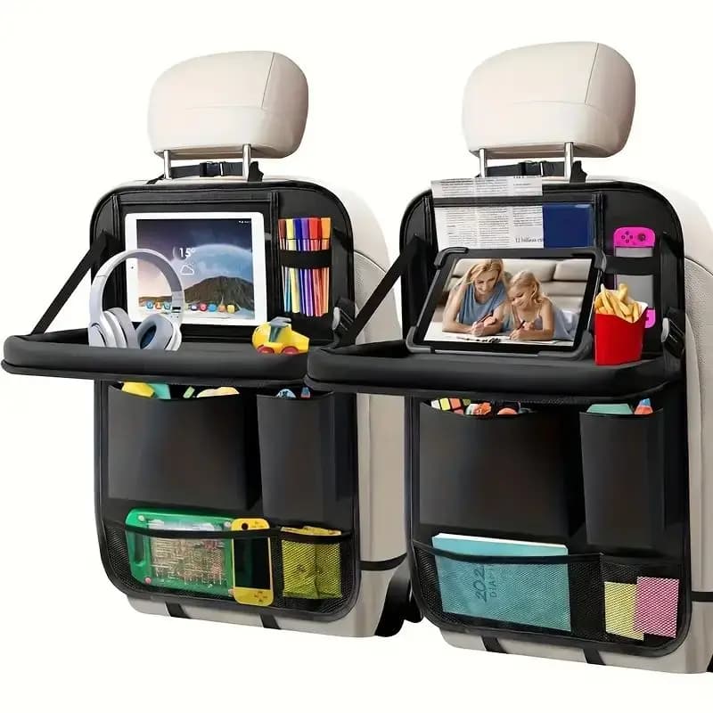 Organizer per seggiolino auto con tavolo pieghevole, borsa multiuso per sedile posteriore con grandi tasche