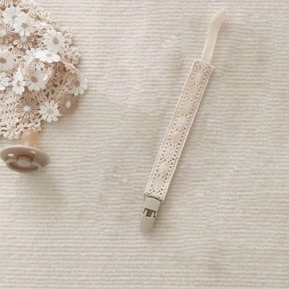 Catenella Portaciuccio in Pizzo Floreale Regolabile per Neonati, Clip Porta Ciuccio e Catenella Porta Succhietto per Bambini
