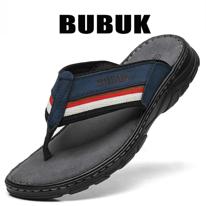Infradito da uomo Bubuk in pelle bovina primo strato, nuove infradito casual antiscivolo, resistenti all'usura, con suola spessa per esterni, infradito da spiaggia