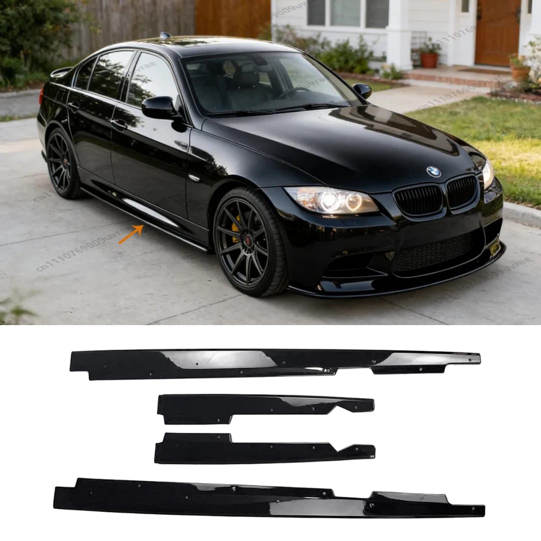 For BMW 3 Series E90 E92 E93 M3 2005-2013 4PCS Gloss Black ABS Side Skirt Extension Splitters Winglet Spoiler Bumper Protector