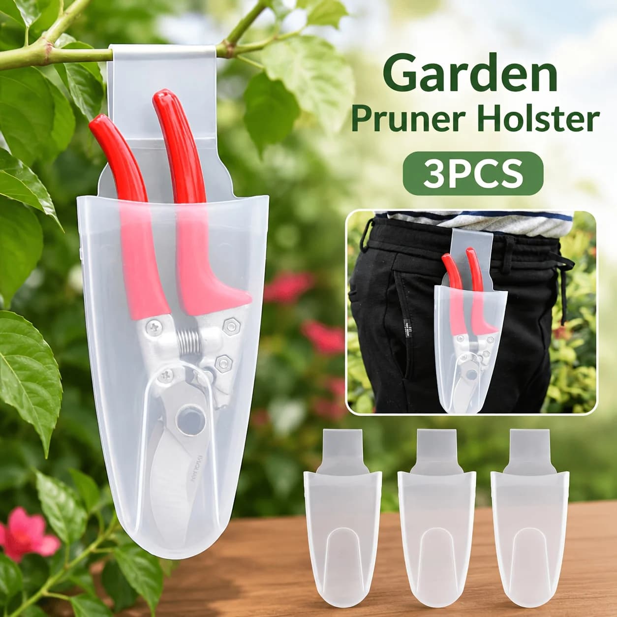 3pcs Waist Mount Garden Pruning Shears Storage Pouch Belt Clip Transparent Frosted Anti Loss Portable Gardening Organizer Case