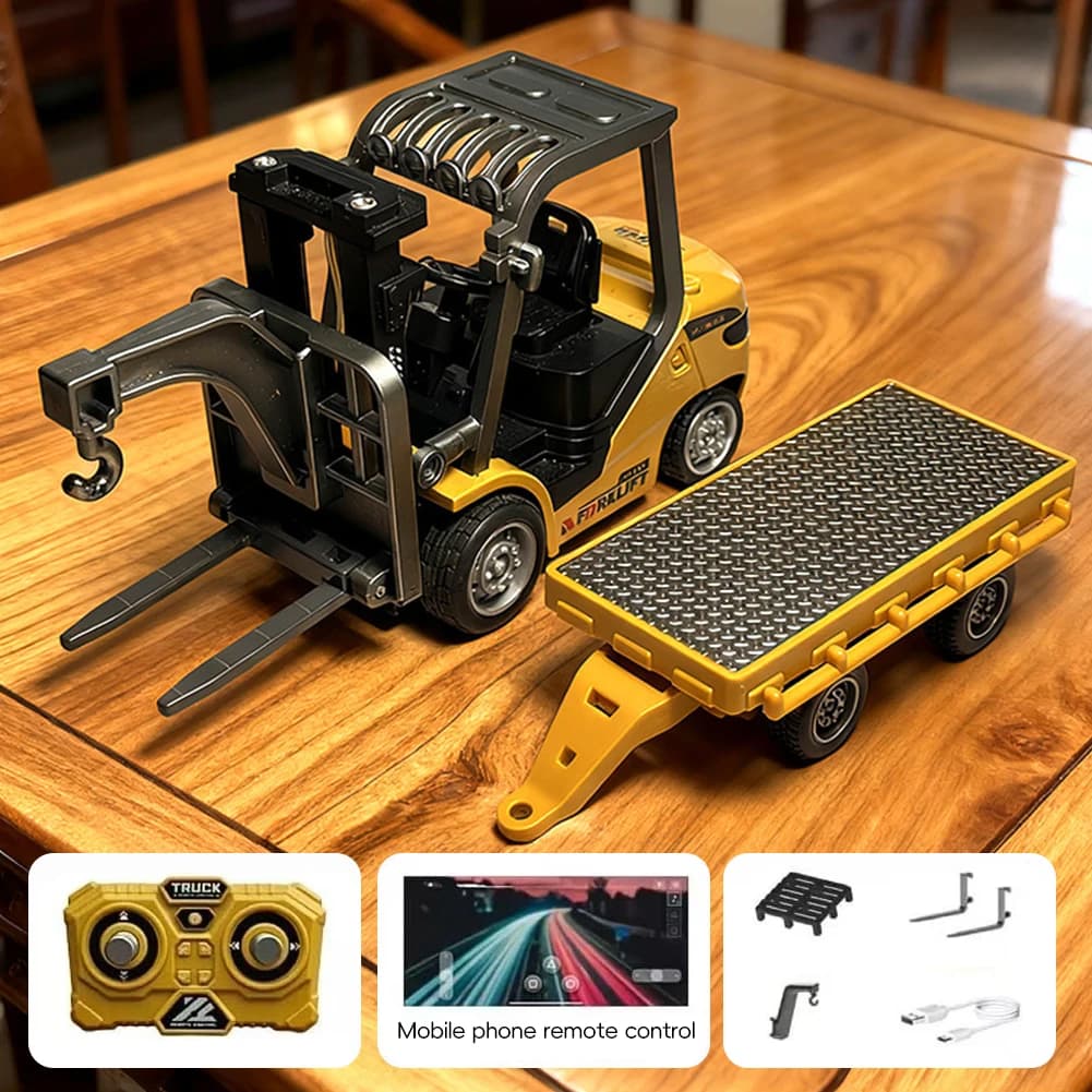 APP telecomando ingegneria ascensore camion giocattoli per bambini regali 1/64 2.4G RC mini carrello elevatore in lega con rimorchio gioco desktop su larga scala
