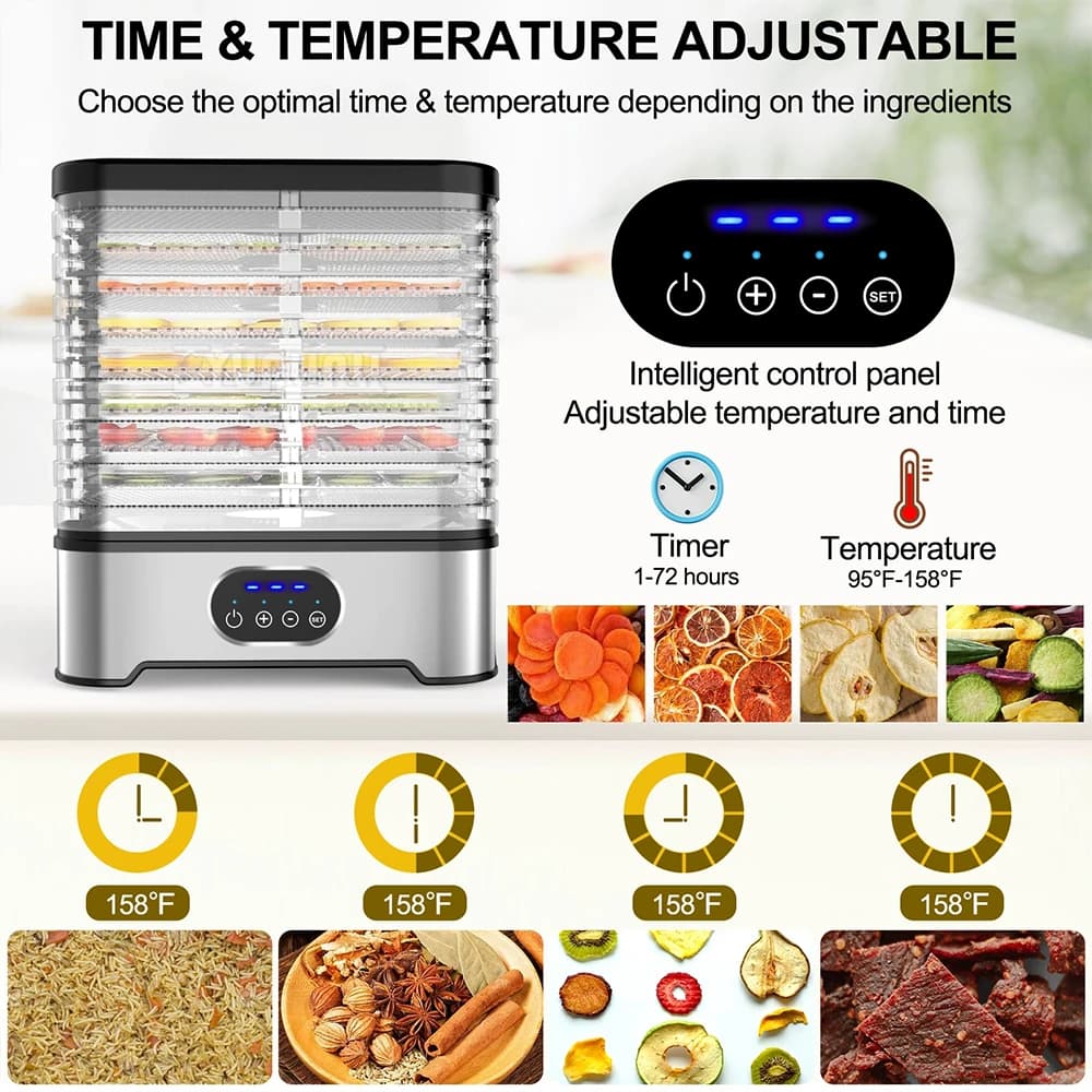 Essiccatore per frutta e verdura per uso domestico Disidratatore per alimenti a 8 strati Macchina da 16 litri essiccata intelligente