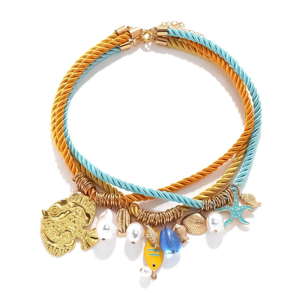 Collana con Ciondolo in Resina Stile Etnico, Set di Collane con Charm di Organismi Marini, Collana con Corda in Nylon, Accessori di Gioielleria Hip Hop