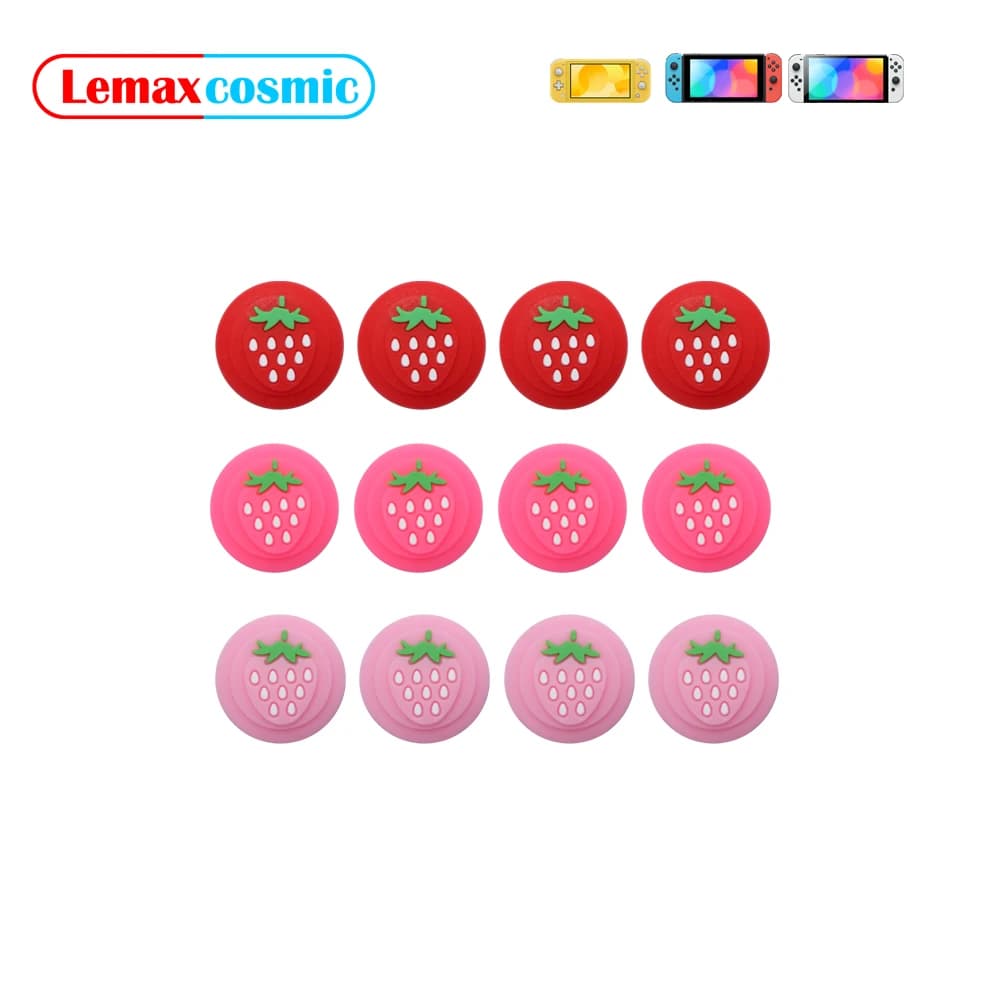 4 pezzi di custodie per joystick con design a fragola, copri-grip per le levette analogiche per Nintendo Switch OLED Lite Joycon Joy-Con NS