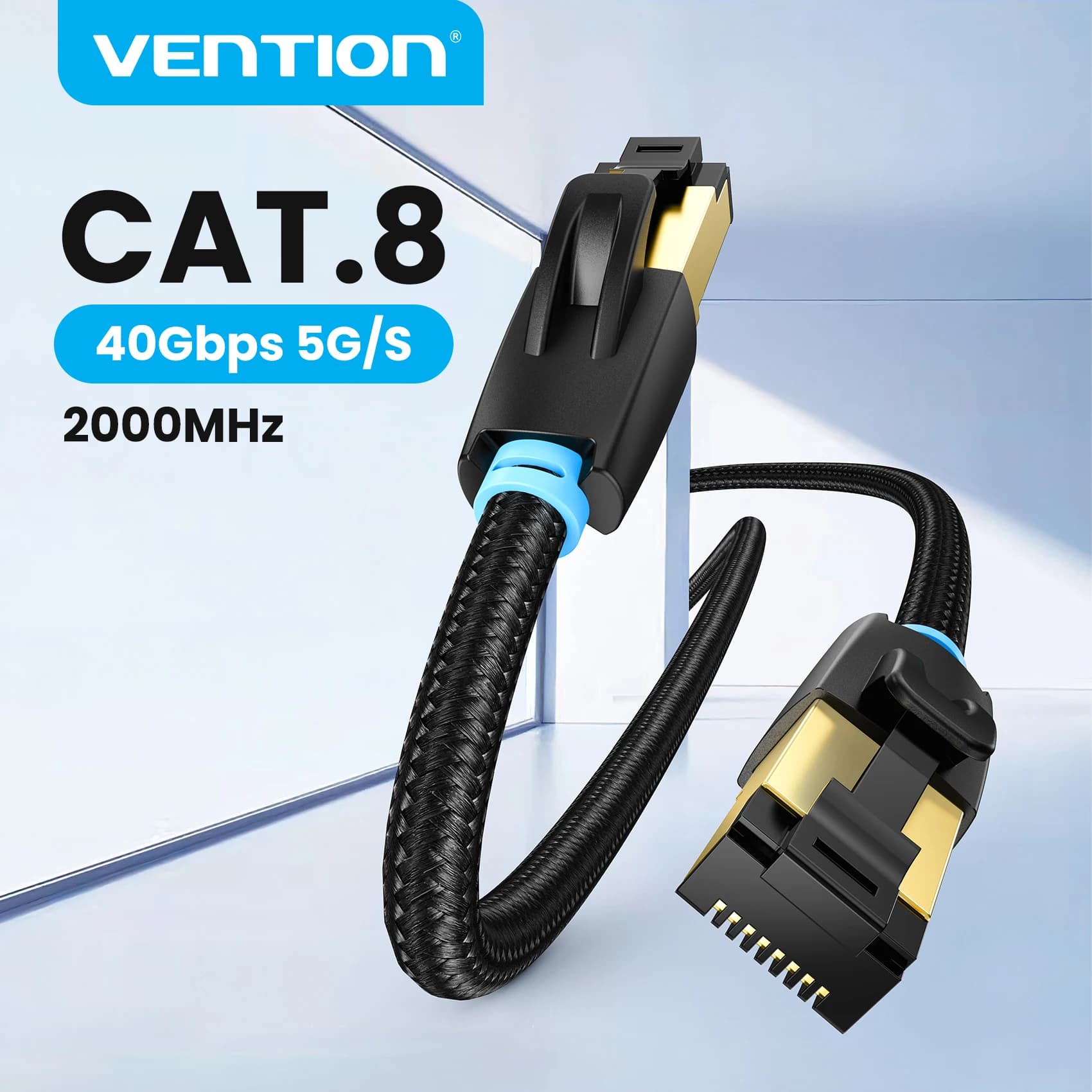 Ethernet cable Vention Cat8 SFTP 40Gbps 2000MHz, Network cable RJ45 Cat 8 for Router, Modem, Internet