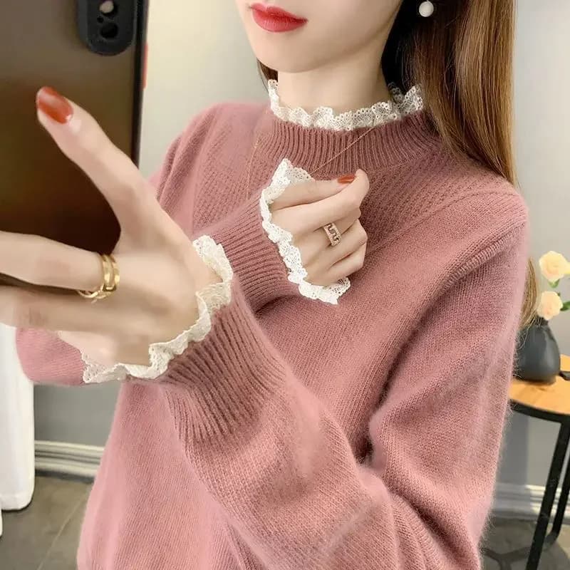 Maglione da donna pullover in rete maglia top per donna Gigh Neck maglie dolcevita nero Y2k moda corea Tricot camicetta vendita calda