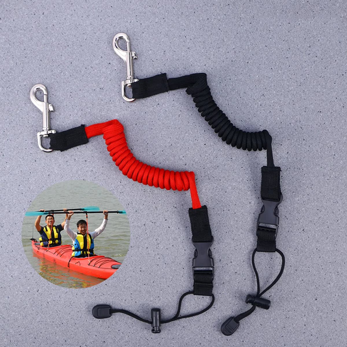 2Pcs Canoe Paddle Leash Elastic Rope Thickened Nylon Portable Safety Tether Brass Hook Premium Buckle Kayak Fishing Boat 155Cm