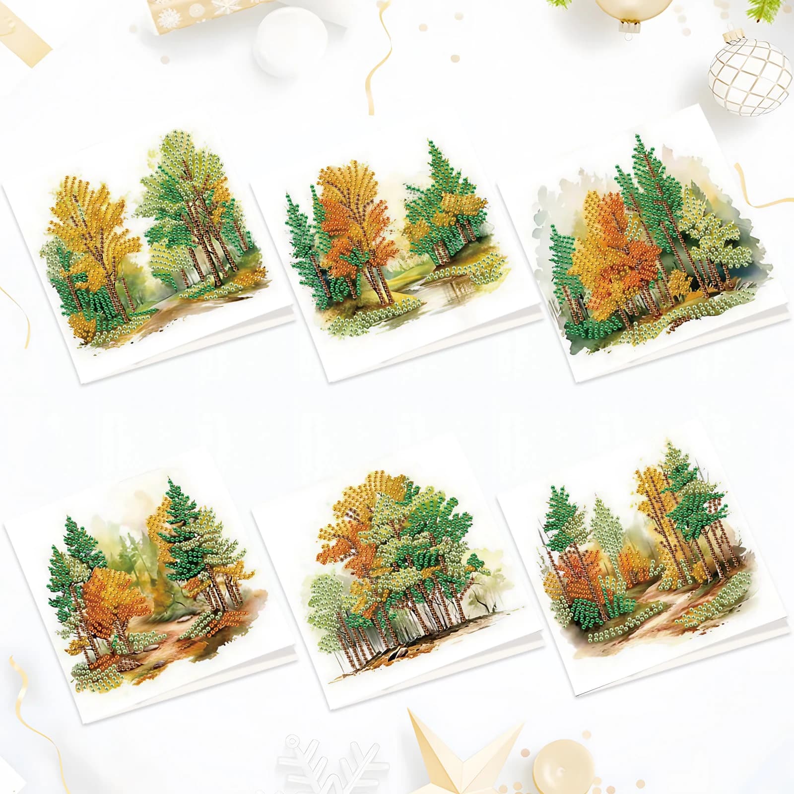 Kit di biglietti d'auguri per pittura con diamanti da 6 pezzi, artigianato artistico con diamanti a tema forestale con buste Carte d'arte con diamanti per regalo di celebrazione