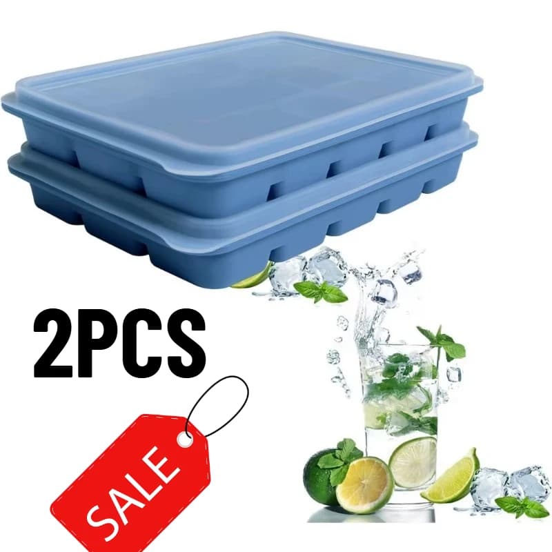 2 Pezzi Stampi per Cubetti di Ghiaccio Riutilizzabili, Facili da Sgusciare, 15 Stampi Flessibili in Silicone con Coperchio Rimovibile per Whisky, Cocktail e Uso Domestico