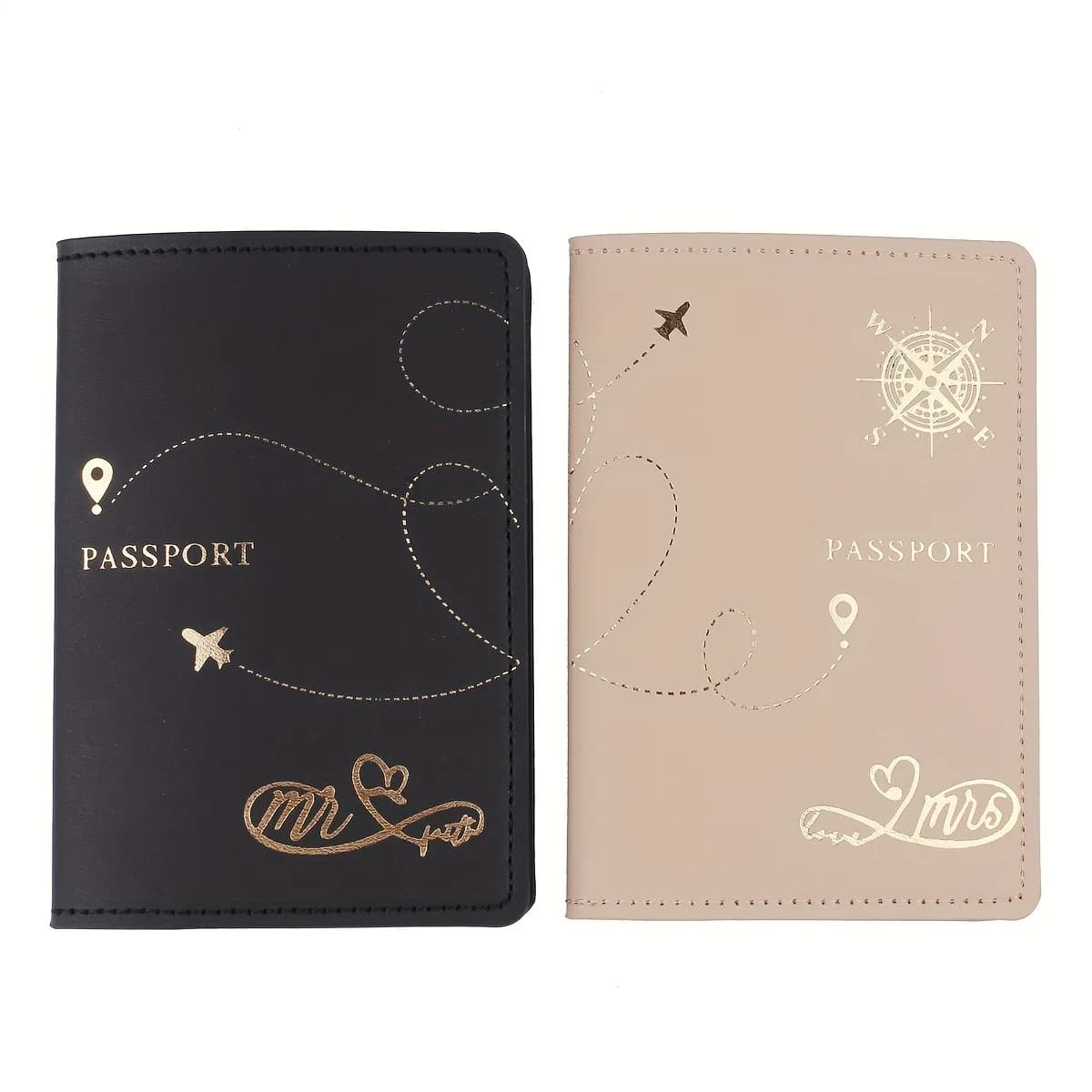 Set di 2 Porta Passaporto in Pelle PU 'Mr & Mrs', Porta Carte Leggero, Accessori da Viaggio, Regalo per Coppie