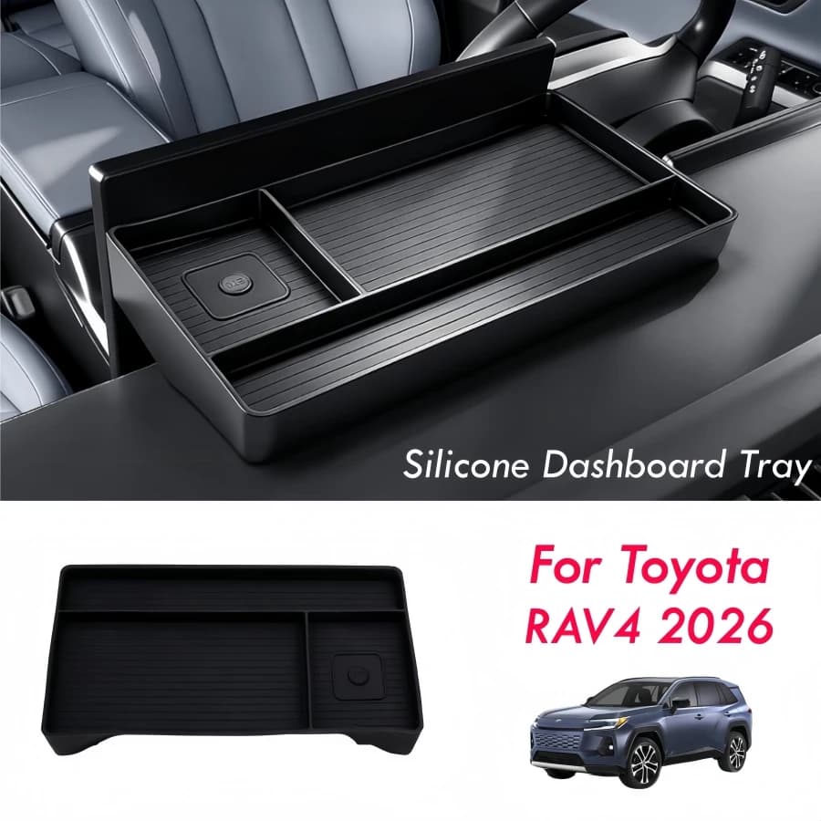 Toyota RAV4 2026 black silicone glove box, organizer tray behind RAV4 2026 accessory screen