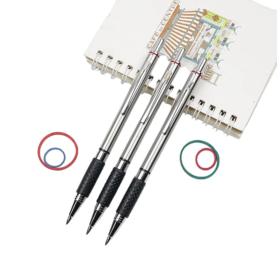 3pcs Metal Mechanical Pencil 2.0mm Sketch Drawing Automatic Pencil with 2 Pieces of 2B Lead for School And Office Stationery