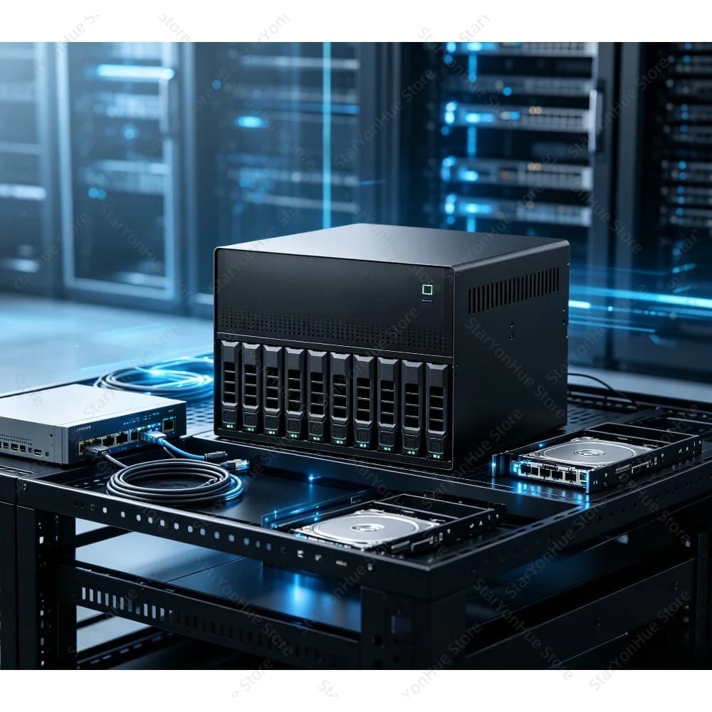 Black N10 NAS Chassis 10+2 Drive Bay MATX Mainboard Case With Flying Bull PCI-E 1U Power Supply Storage Server Housing Accessory