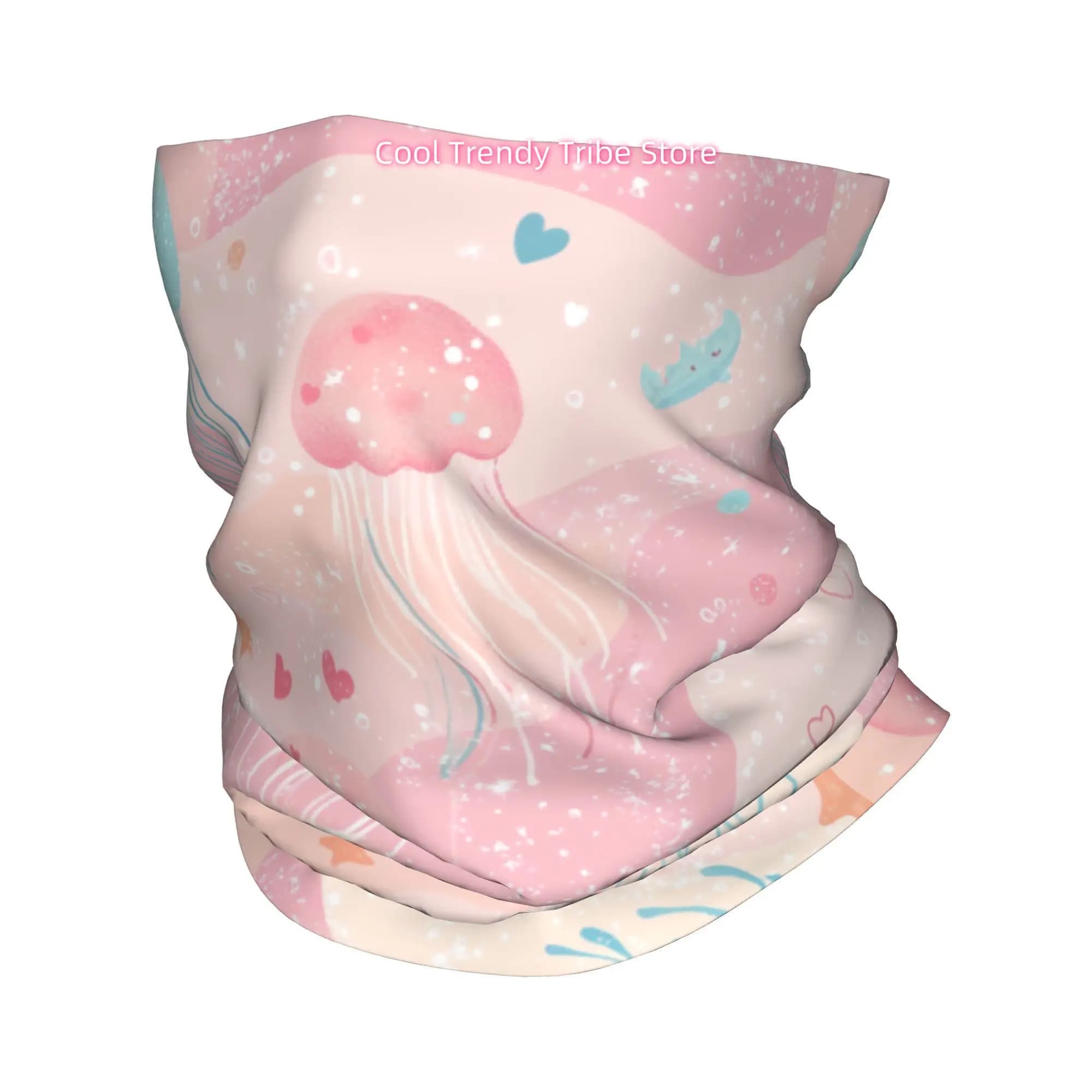 Whimsical Watercolor Jellyfish Pattern with Hearts And Stars in Soft Pink And Blue Novelty Head Scarf Bandana for Women Boho Flo