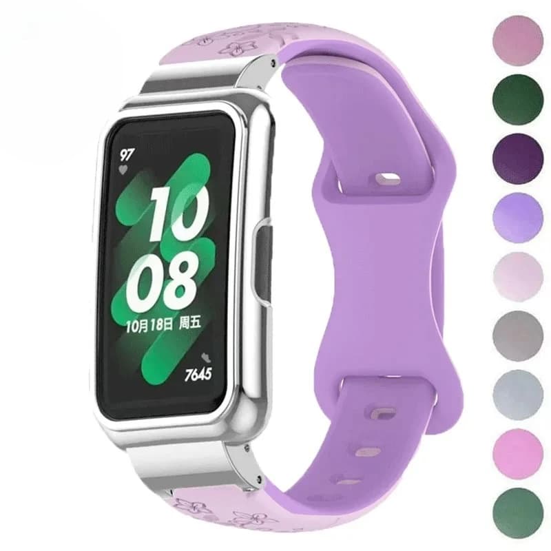 Set 2 in 1: Cassa in Metallo e Cinturino in Silicone Bicolore Goffrato per Huawei Watch Band 6/7/8/9/10 - Cinturino Sottile in Silicone Inciso al Laser