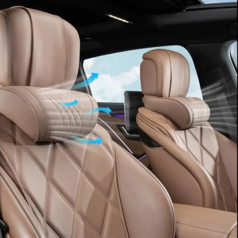 Cuscino per il Collo da Auto in Memory Foam, Poggiatesta in Pelle Nappa per la Maggior Parte delle Auto, SUV, Casa, Ufficio e Viaggi