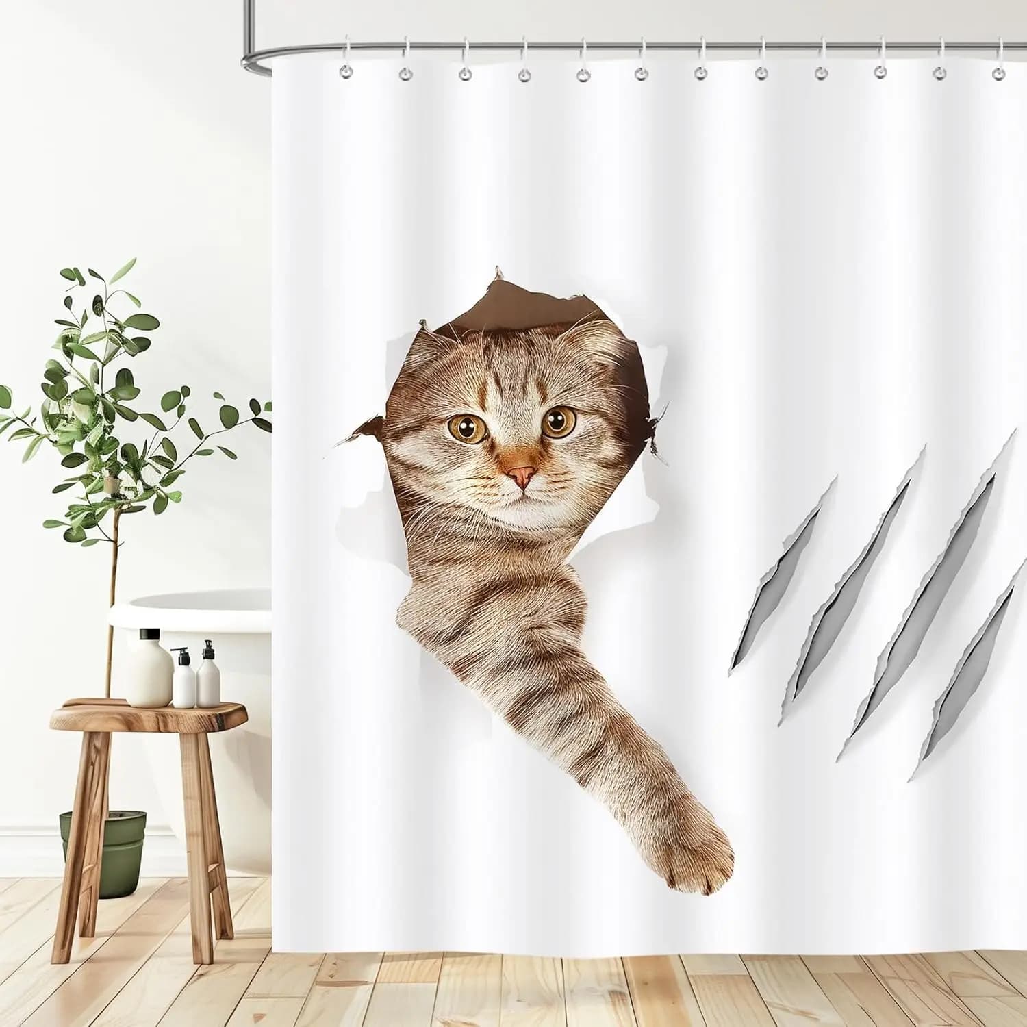 Funny Cat Shower Curtains 72 x 72 inch,Bathing Cat Waterproof Polyester Fabric Bathroom Curtain with 12 Hooks