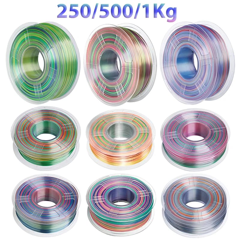 250g 500g 1.75mm Silk PLA Rainbow 3D Printer Filament Loom Printing Materials Multicolor Rainbow Glossy print material 95A 1Kg
