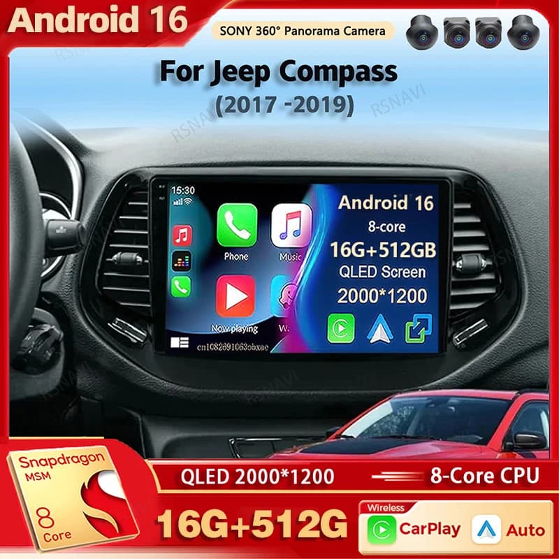 Android 15 Autoradio Multimedia Reader for Jeep Compass 2017 2018 2019 Auto Carplay Car Stereo DSP wifi + 4G Article 2