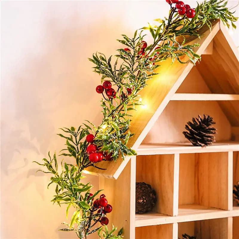 DT39 3x 2M 20 LED Christmas Pine Berry Light String, Fairy Garland Battery Powered Copper Wire for Patio Decor