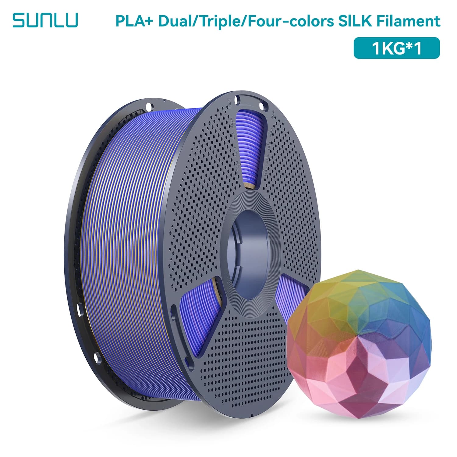 3D Printer Filament SUNLU Silk Pla Plus 1.75mm, Bicolor/Tritonale/Quartonale, Polished PLA Silk Texture with Reusable 1KG Spool