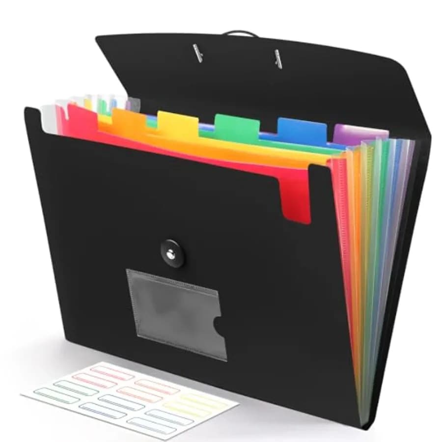 Accordian File Organizer 7 Pocket Expanding File Folder with Labels, Plastic Expandable File Folder for Documents Letter Size A