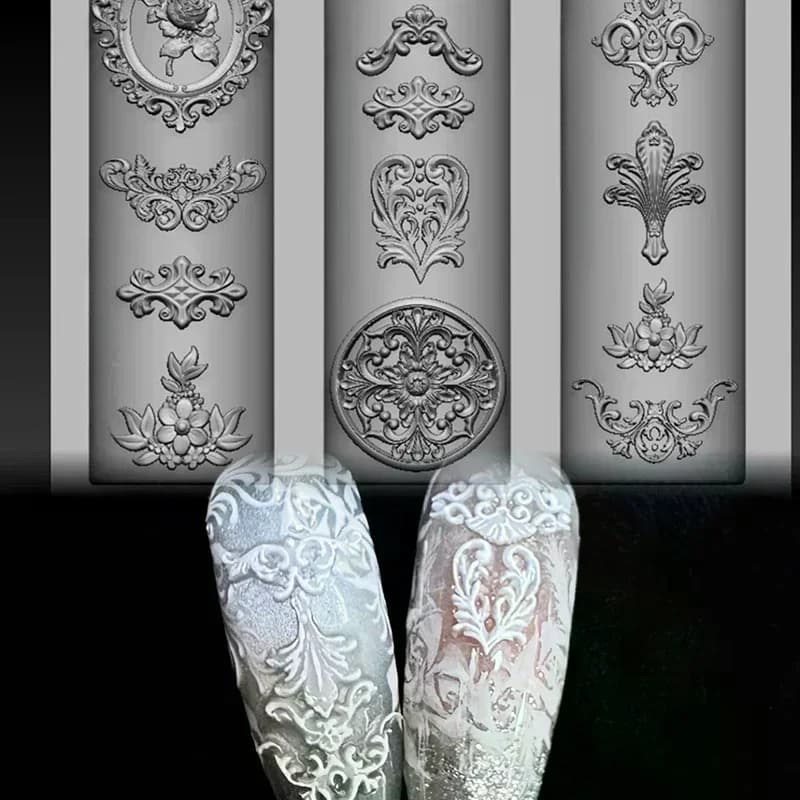 Silicone Nail Stamp with Christmas Motives, French Baroque Style, High Transparency, 3D Relief, Nail Art Template Fai-da- ♪