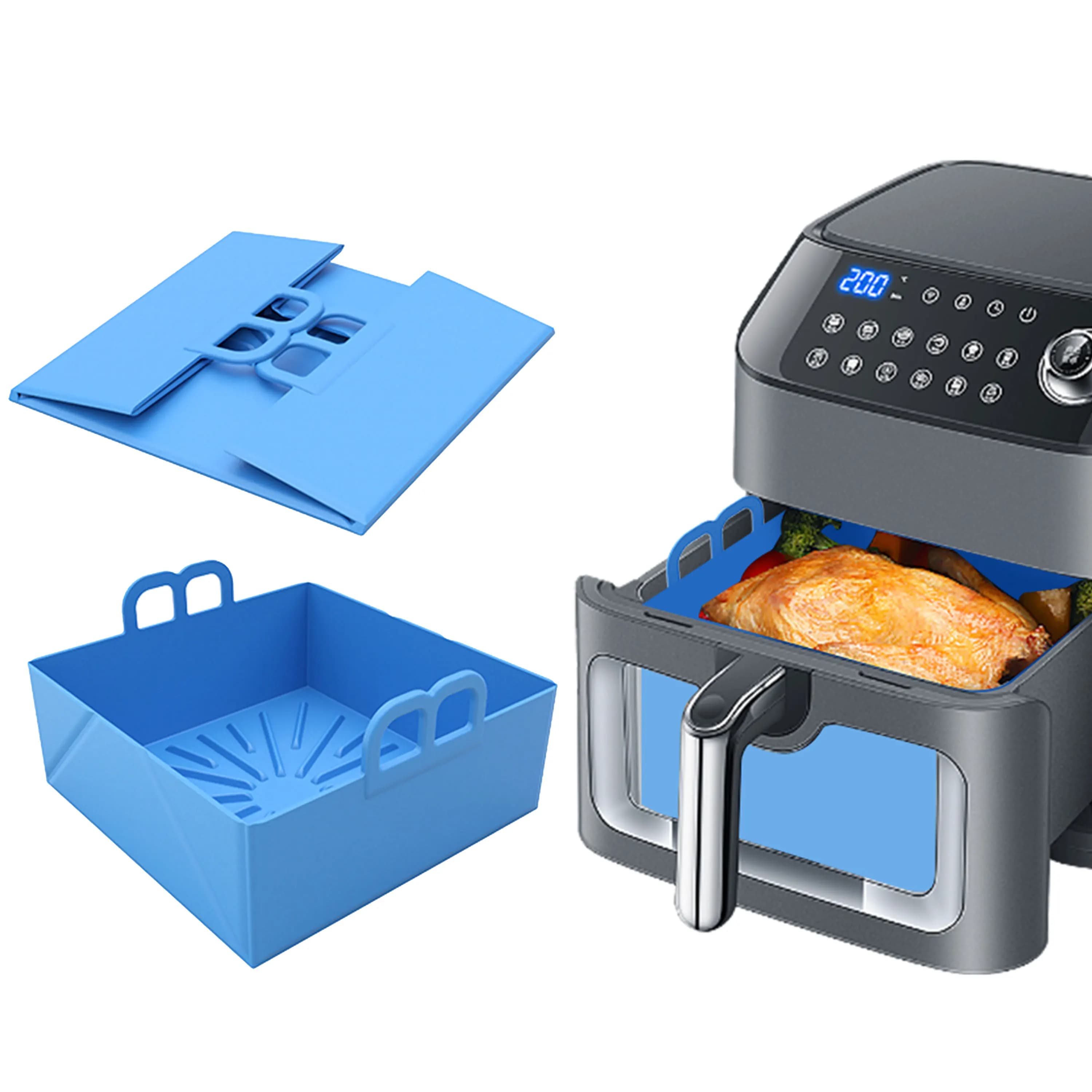 Foldable silicone tray for air fryer, dish basket, reusable, baking tray, pan, plate, mold, compatible with most 8,5 inch air fryers