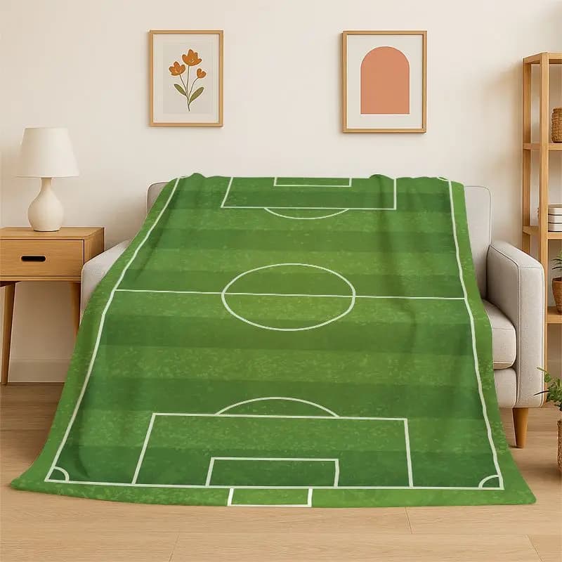Green Football Field Soccer Art Sport Flannel Blanket Soft Throw Blanket for Bedroom Living Room Bed Travel Camping Picnic Nap