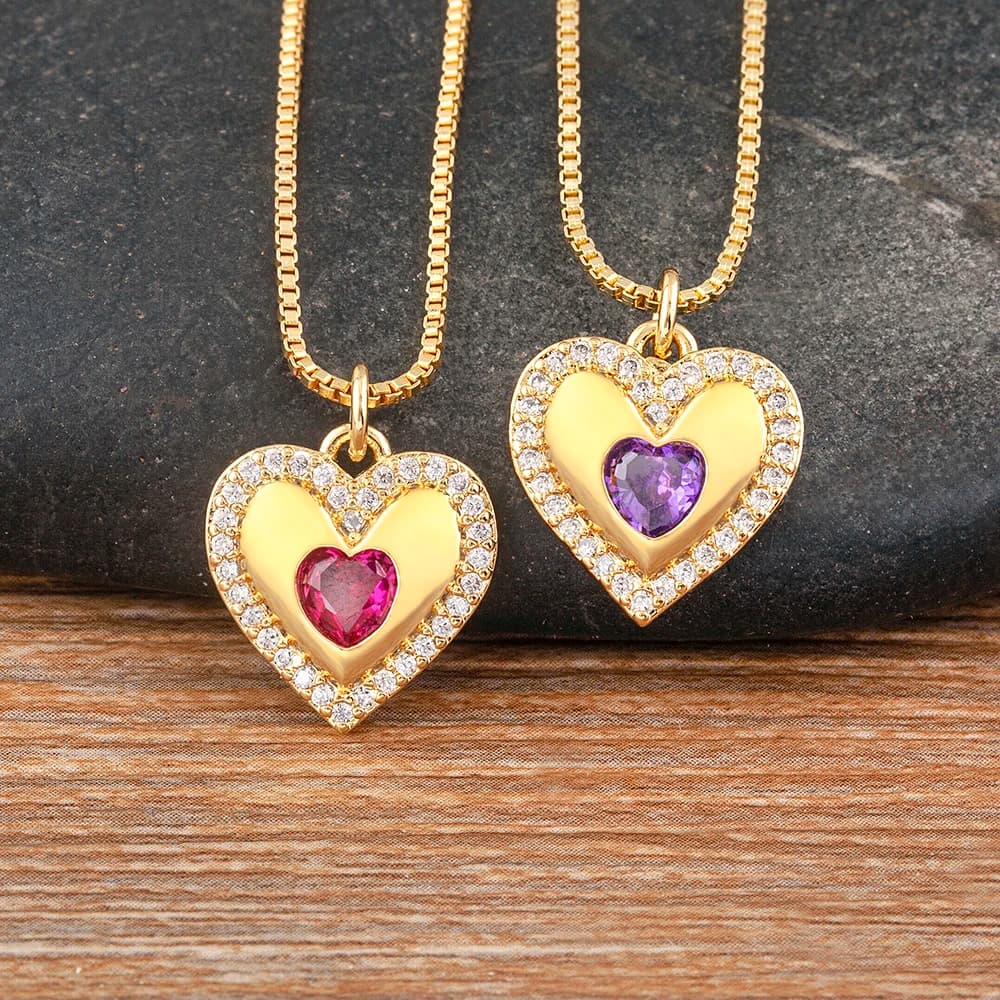 Nidin Trendy Clavicle Chain Romantic 5 Colors Heart Pendant Necklace for Women Sweet Korean Style Gold Plated Choker Jewelry