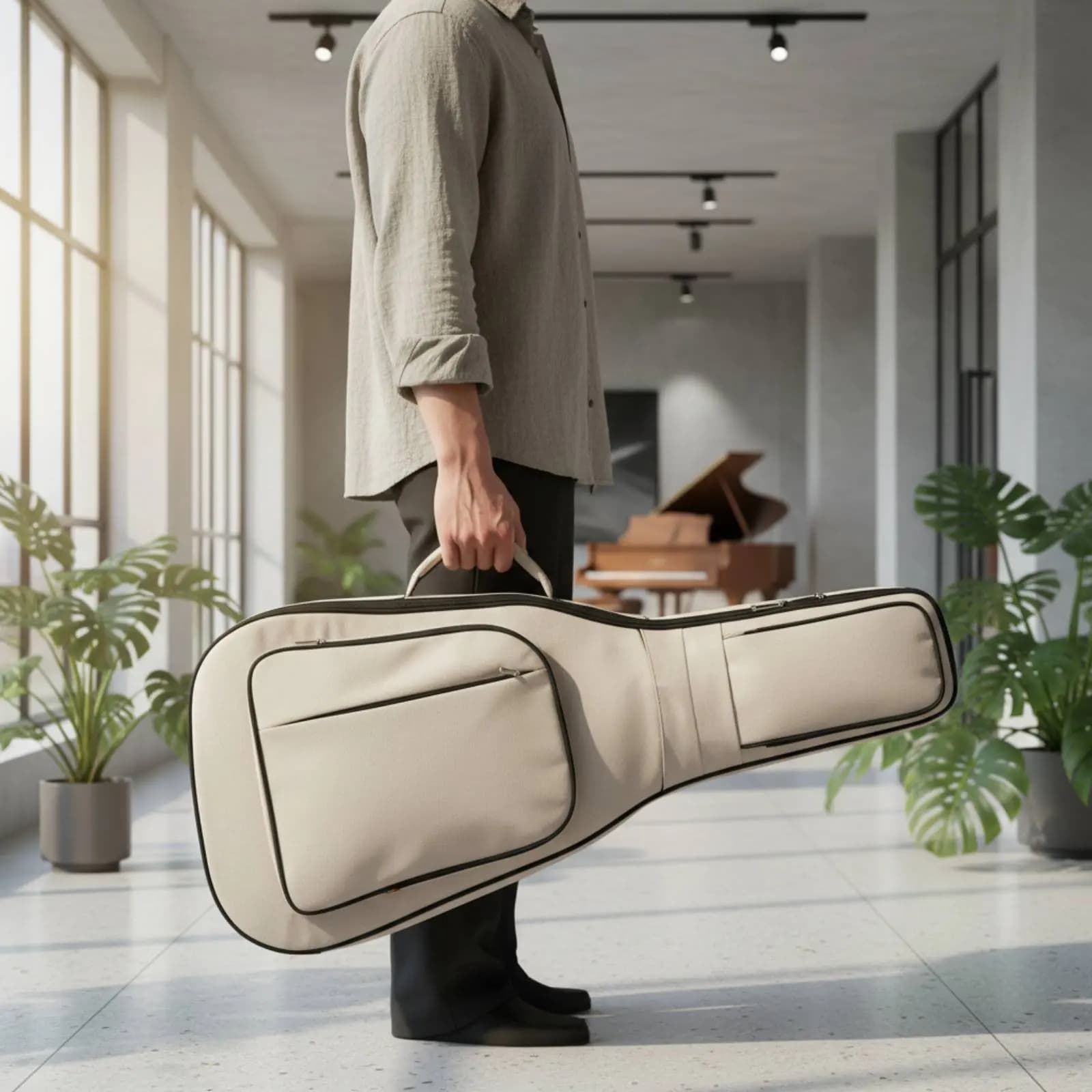Zaino Imbottito per Chitarra con Tasche con Cerniera, Custodia per Chitarra con Doppia Cerniera, Fondo Antiscivolo per Pratica e Performance